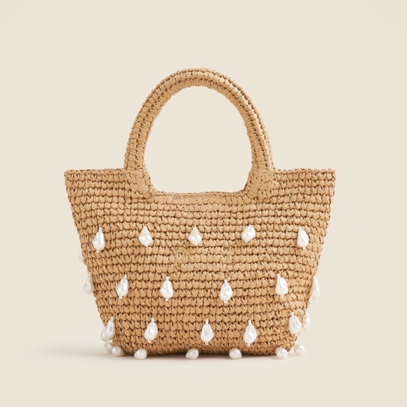 J. Crew Handbags - JCREW Handknotted Top-Handle Straw Bag with Baroque Pearls $128 CJ892